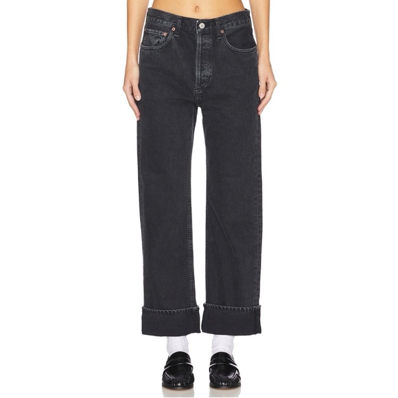 NWT AGOLDE Fran Jean Low Slung Wide Leg Denim in Black Tea - Picture 1 of 14